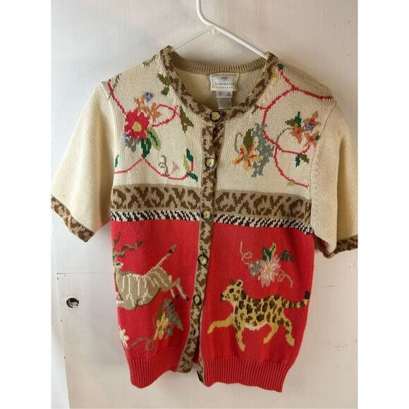 Susan Bristol Sweaters - Susan Bristol Pink Animal Print sweater small button Cardigan rn#43189 Hong Kong